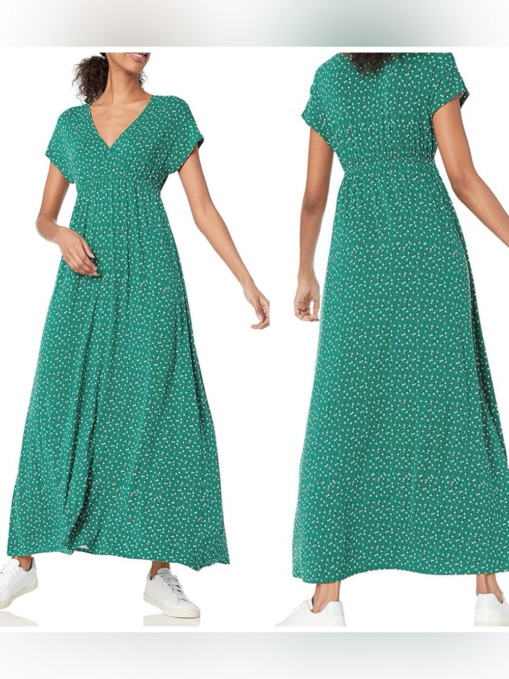 Women's Green Floral V-Neck Maxi Dress Amazon XS - Picture 8 of 8